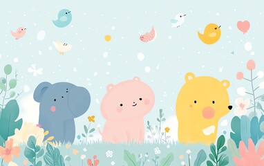 pastel wallpaper for kids room, animals in soft hues, generative AI design, whimsical animal prints, gentle and colorful decor, children s room wallpaper, cute animals