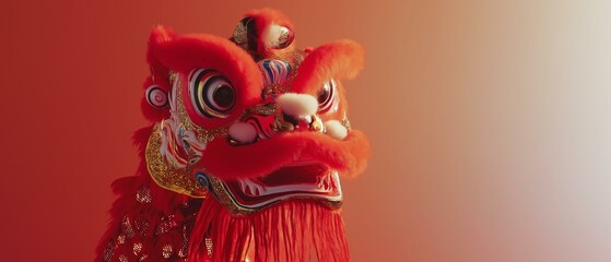Vibrant Red Lion Dance Mask