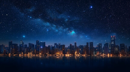Night Cityscape with Starry Sky