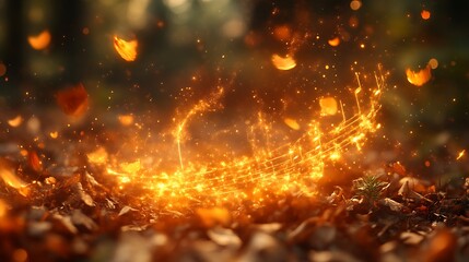 Naklejka premium Golden Music Notes Among Autumn Leaves