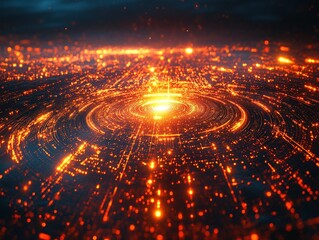 Obraz premium Glowing circular network, futuristic city lights.