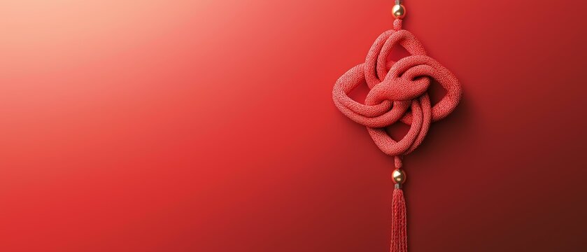 Buddhist Symbols and Traditions: Red Rosary on Red Wall