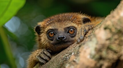 Obraz premium A small brown animal with a long nose and big eyes is looking at the camera