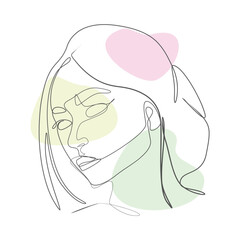 A sleek line art drawing of a woman's face rendered with smooth minimalist strokes