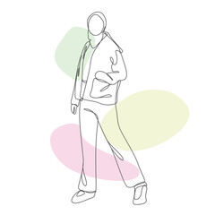 A minimalist line art illustration of a woman wearing a hijab, crafted with simple and fluid lines