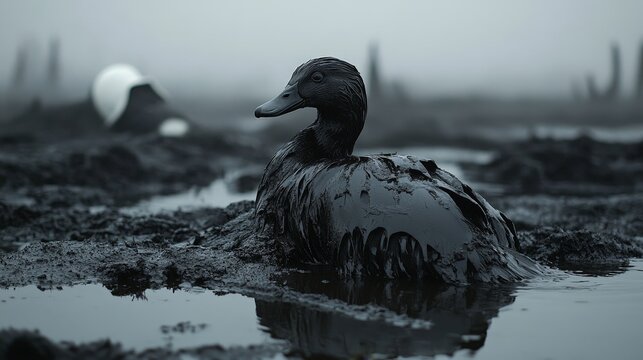 Volunteers rescue an oil-soaked bird, bringing attention to wildlife conservation and environmental responsibility.