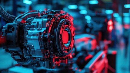 Obraz premium Close-up of a Car Engine in a Factory Setting