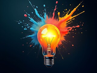 Creative Lightbulb with Splashes of Colors