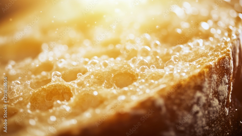 Aufkleber close up view of bacteria thriving on a slice of bread illuminated by natural light in a kitchen set