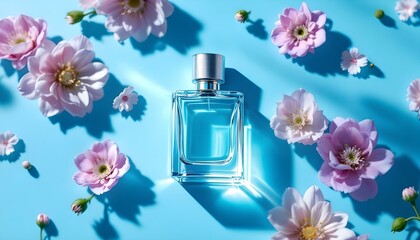 Blue Perfume Bottle with Floral Touch