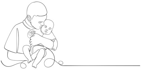 Fathers day line art style vector illustration, father and son line art illustration