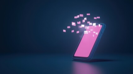 A modern smartphone emits vibrant digital pixels against a dark background, symbolizing technology and connectivity.