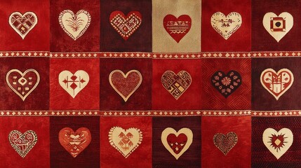 Red and Beige Heart Patchwork Design for Valentines, Love, and Romantic Themes