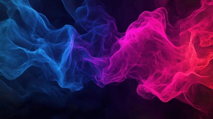 Fototapeta premium Abstract flowing blue and pink smoke-like shapes in a dynamic and vibrant composition on a dark background