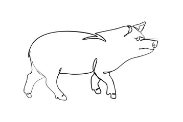 A minimalist line art illustration of a pig, created with clean, continuous lines for wall decoration