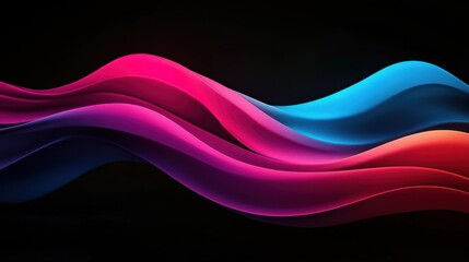 Abstract flowing waves in vibrant pink, blue, and red tones on a dark background with smooth gradients