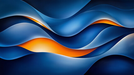Fototapeta premium Dynamic abstract shapes in varying shades of blue and orange create visually striking composition. flowing curves evoke sense of movement and depth, perfect for modern decor