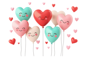 Cute heart shaped balloons with smiling faces and vibrant colors
