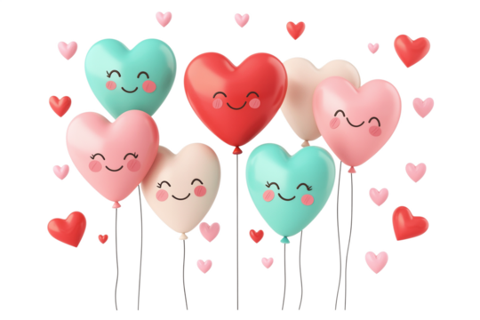 Cute heart shaped balloons with smiling faces and vibrant colors