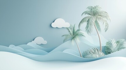 Isolated 3D minimalistic banner with island vacation theme