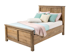 Wooden Bed with Pillows, Elegant Bedroom Furniture with Soft Bedding