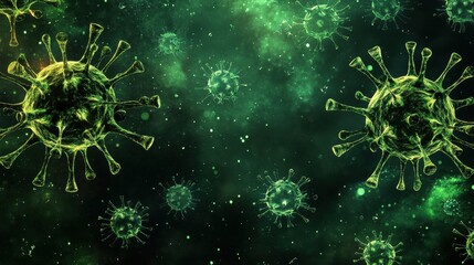 Obraz premium Floating virus particles in a dark space, [virus, pandemic imagery, microbiology], [highly detailed, glowing effect, scientific accuracy] 