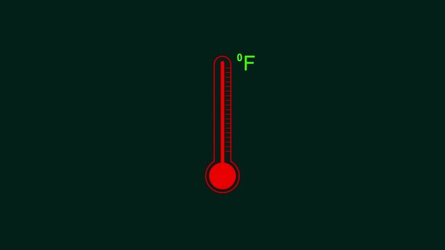 Digital fever thermometer icon animation with red color on black background.