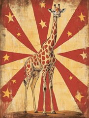 Vintage circus poster of a giraffe
