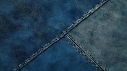 Detailed Blue Fabric Texture with Golden Stitching and Diagonal Seams