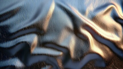 This is a close-up of a metallic fabric showing dynamic waves and gradients, creating a modern aesthetic. The light reflects beautifully on its surface.