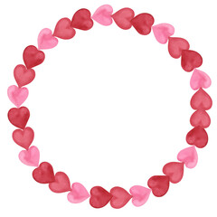 Wreath of pink hearts. Watercolor