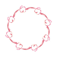 Wreath of pink ribbons. Watercolor