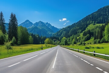 Naklejka premium Stunning view of the Austrian Alps along a smooth asphalt road in summer