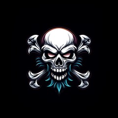 Fototapeta premium Skull And Crossbones Design With Turquoise Accents On A Black Background Graphic Resource