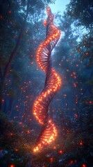 Fototapeta premium Glowing DNA helix in mystical forest.