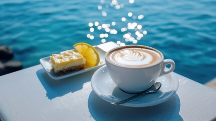 Coffee and lemon dessert by the sea.