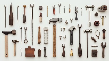 Obraz premium Assortment of Tools Arranged in Organized Composition on White Background