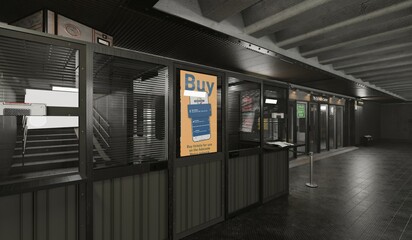 Subway station, walkway, train entrance, 3D illustration