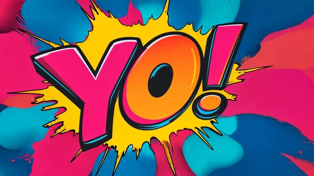 Pop art Yo! text. Colorful background in pop art retro comic style. Pop art animation video.