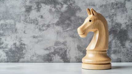 A bold chess piece, the knight, standing alone on a smooth white board.