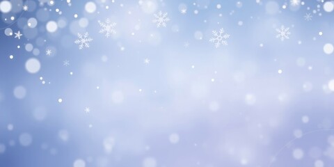 A light blue and white blurred background with a soft, ethereal snowfall and sparkling bokeh lights