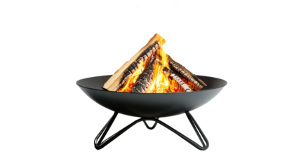 A modern fire pit with burning logs, creating a warm and inviting atmosphere for outdoor gatherings and relaxation during cool nights.