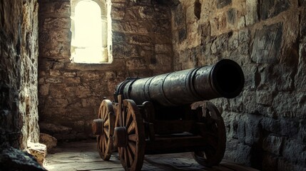 display cannon in a castle above a window
