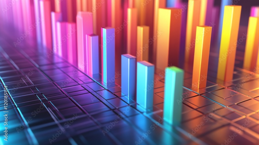 Leinwandbilder a close-up of a d bar graph displaying financial data with vibrant, colorful bars rising above a gri