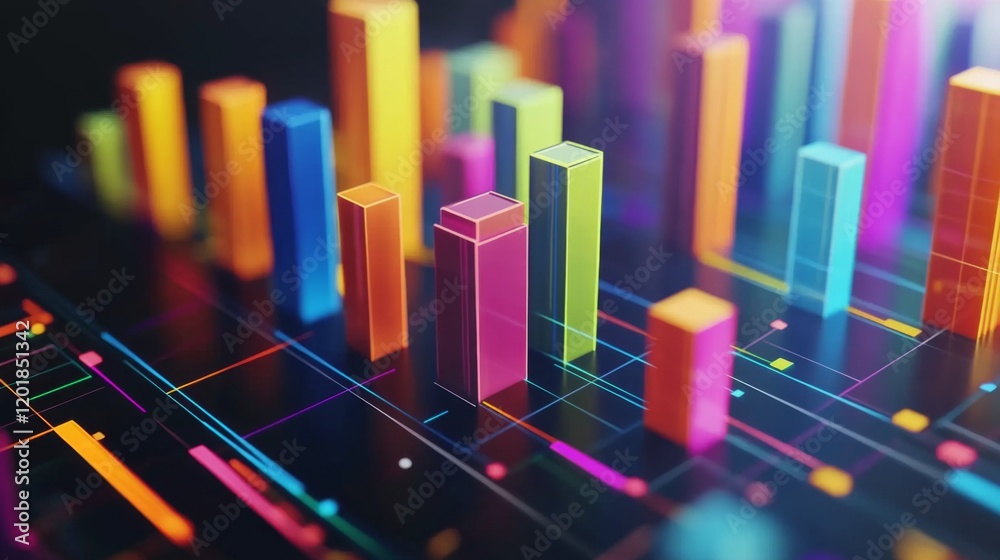 Aufkleber A close-up of a D bar graph on a computer screen, with colorful bars rising from a grid and data points clearly marked, illustrating complex data visualization.