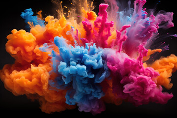 Orange, pink, and blue smoke collides in a vibrant explosion of color