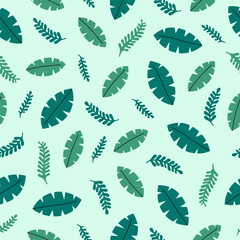 Seamless pattern with palm leaves and branches. Template for print, fabric, wallpaper, wrapping paper