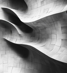 Abstract Architectural Design with Fluid Lines and Textured Surfaces Capturing the Essence of Modern Minimalism in Black and White Tones for Contemporary Art and Design Projects