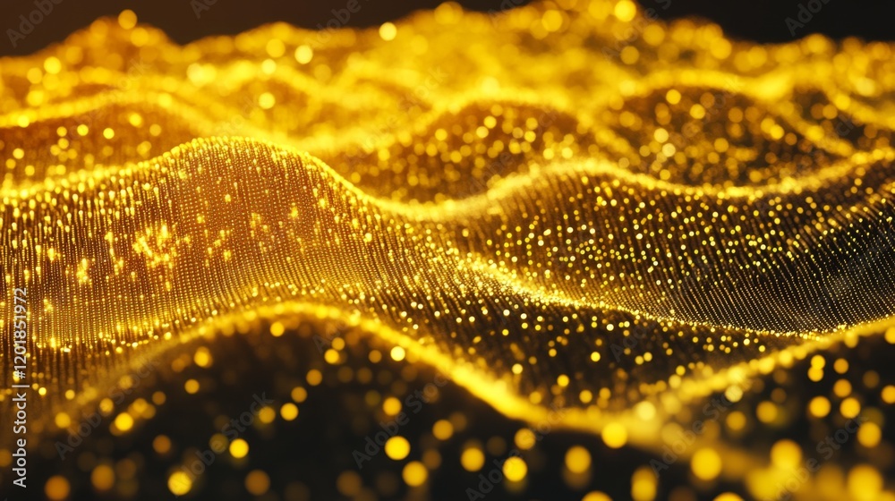 Poster a close-up of a d gold scatter plot with golden data points floating above a grid, showcasing the di