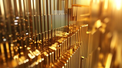 Fototapeta premium A close-up of a D gold stacked column graph with golden layers and segments, illustrating a breakdown of financial data with a luxurious and detailed presentation.